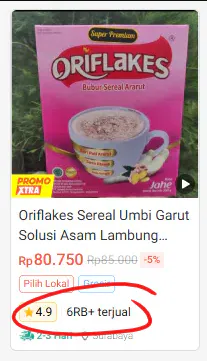 Bukti pesanan Oriflakes dari marketplace